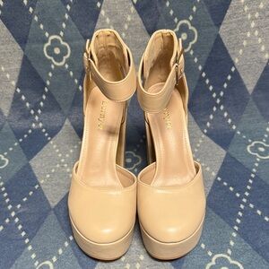 Platform Ankle-Strap Pumps in Nude by Unknown